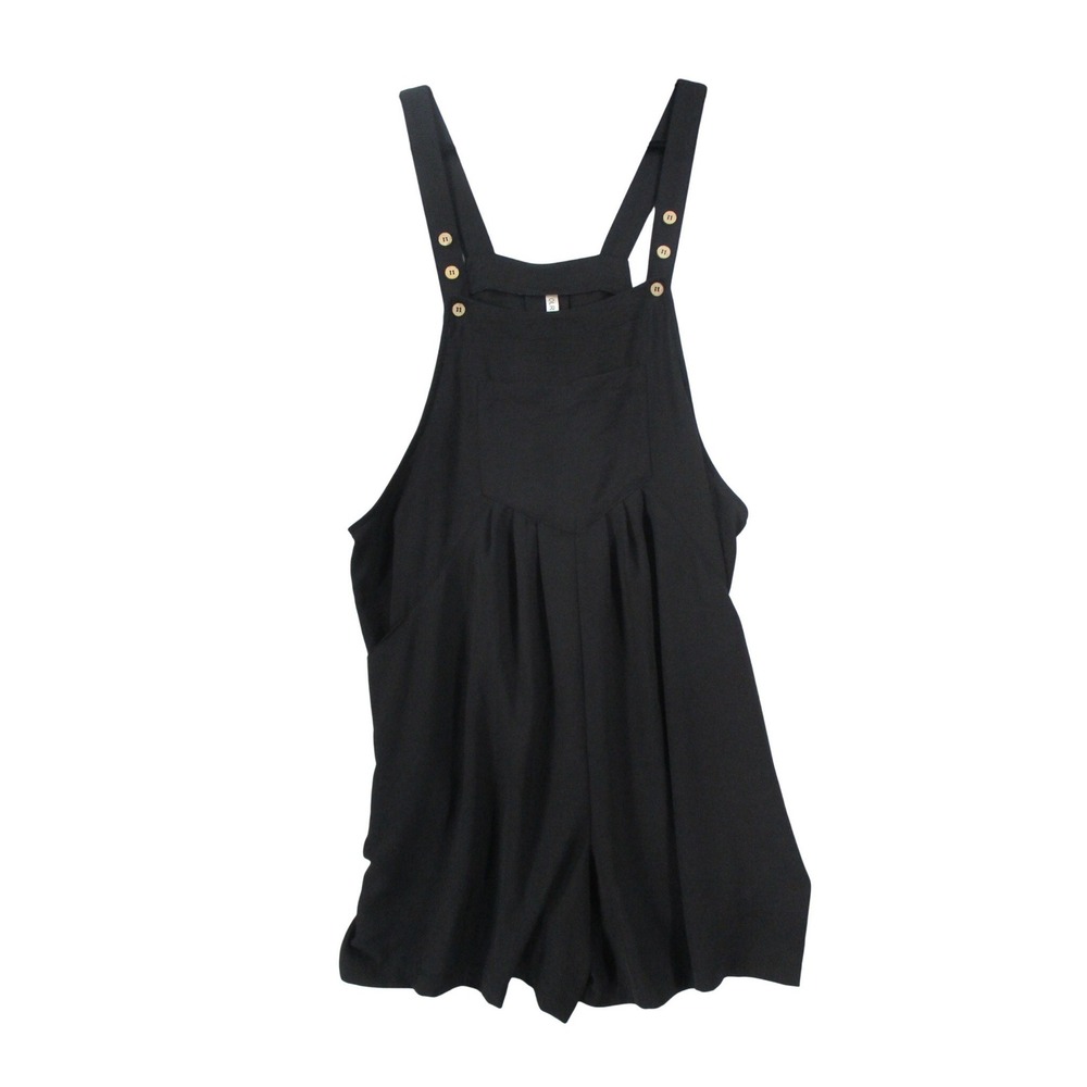 Olrik Womens Black Sleeveless Bib Pocket Romper Overalls Size 2X
